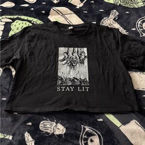 Stay Lit Witch Goth Blackcraft Cropped Tee Size XL